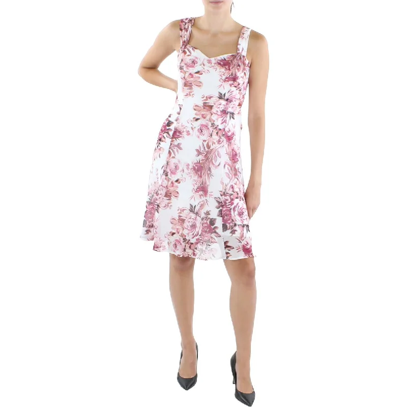 Connected Apparel Womens Petites Chiffon Floral Fit & Flare Dress