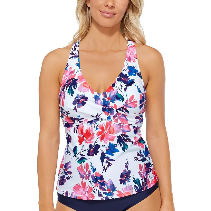 Island Escape Womens Underwire Floral Tankini Swim Top