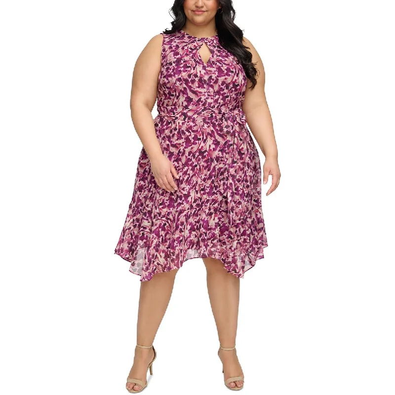 Jessica Howard Womens Plus Midi Printed Fit & Flare Dress