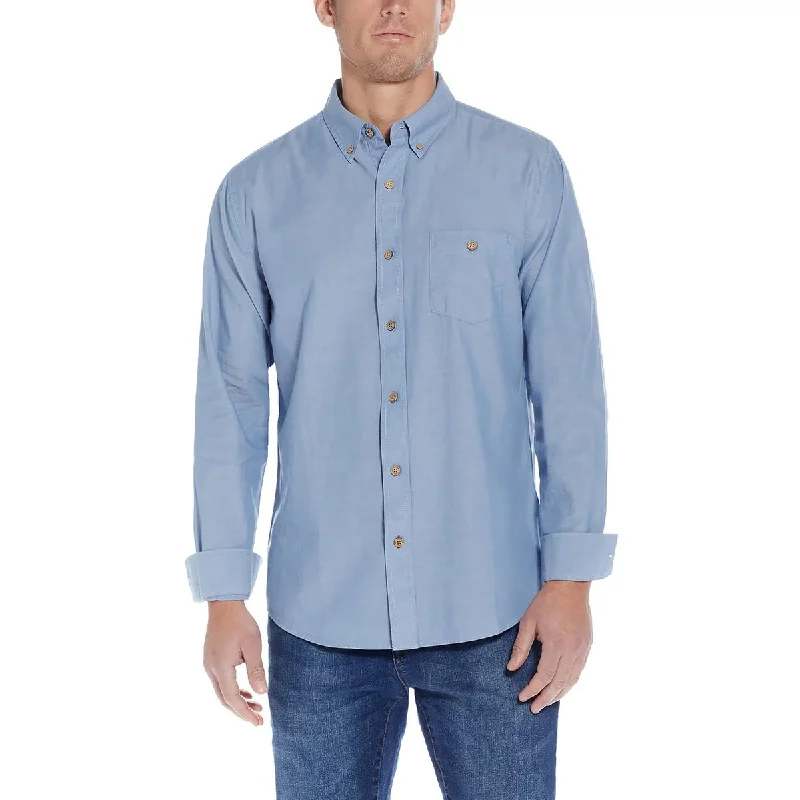 Weatherproof Vintage Mens Solid Cotton Button-Down Shirt