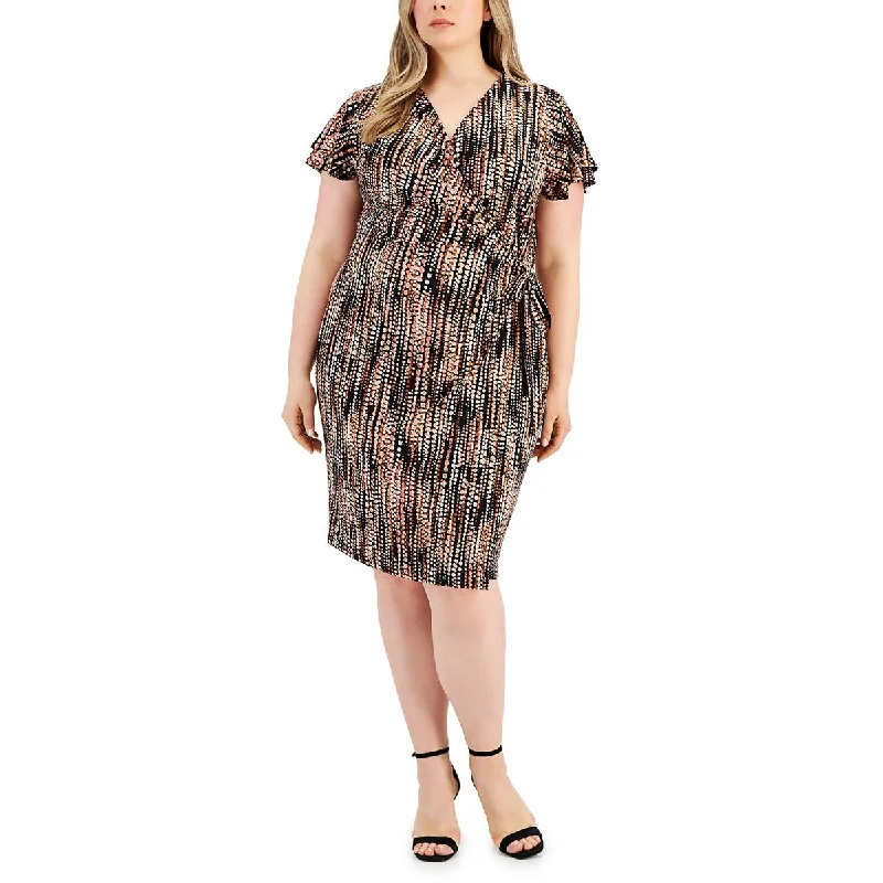 Anne Klein Womens Plus Printed  Wrap Dress