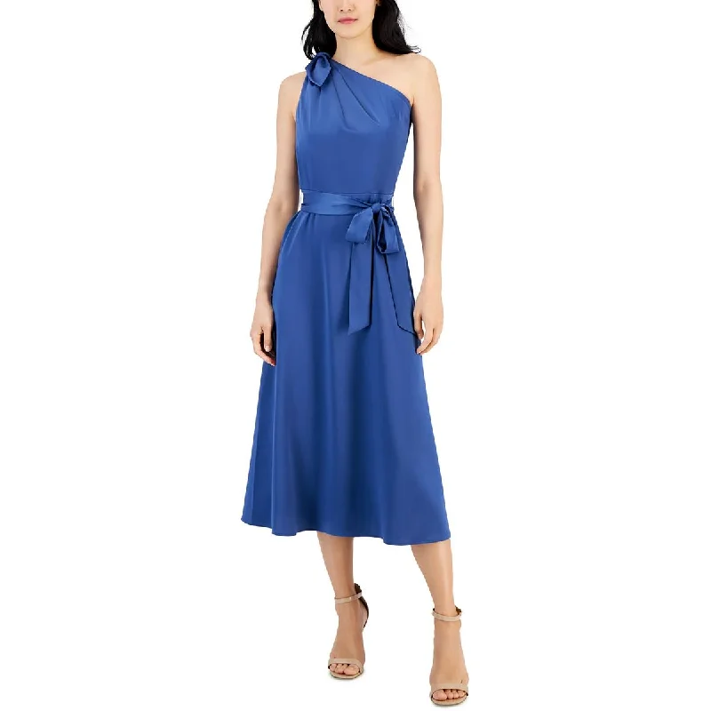 Anne Klein Womens Satin Midi Fit & Flare Dress