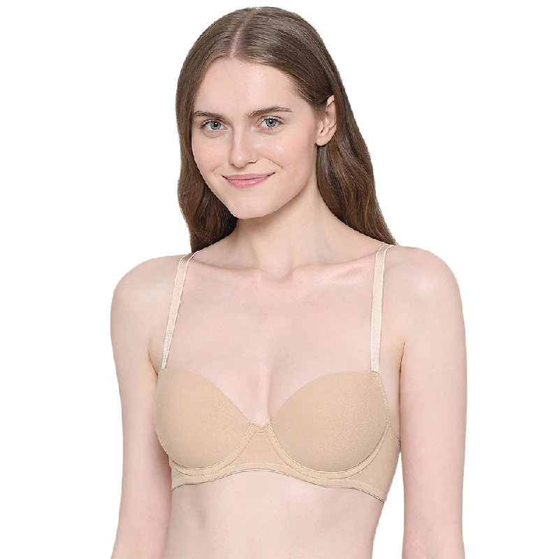 Balconette Padded Wired Demi Cup Everyday Wear Bra - Beige