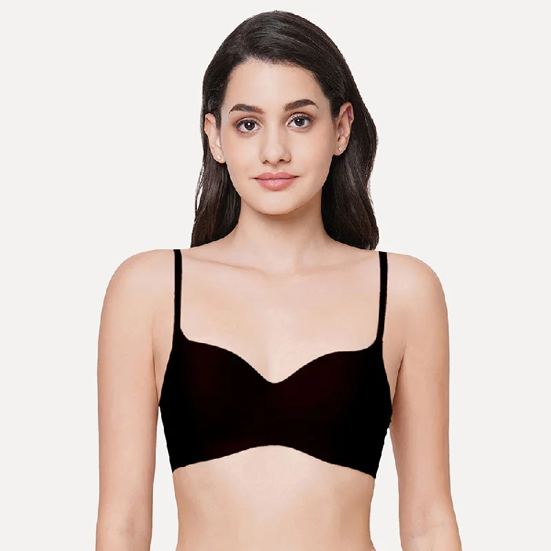 Basic Mold Padded Non Wired 3/4Th Cup Everyday Wear Seamless T-Shirt Bra - Black