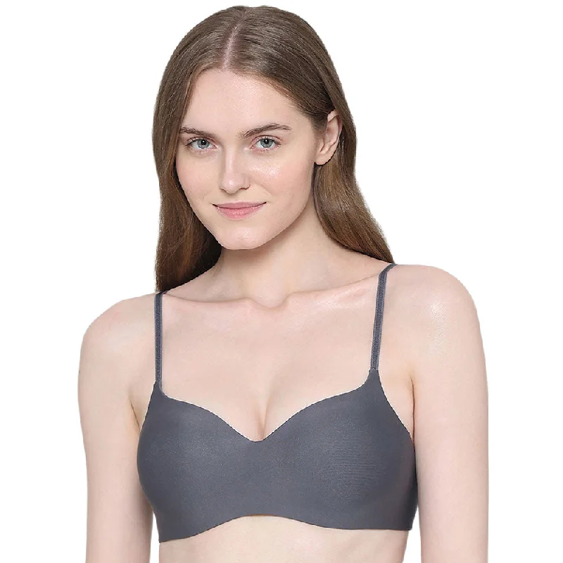 Basic Mold  Padded Non-wired  3/4th Cup Everyday Wear Seamless T-Shirt Bra - Dark Grey