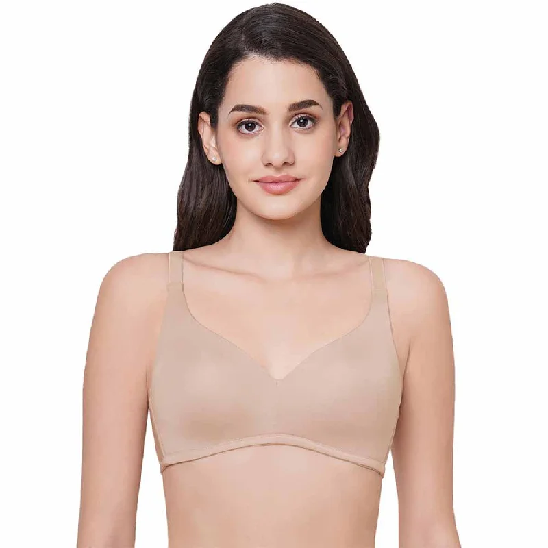 Basic Mold Padded Non Wired Full Coverage Everyday T-Shirt Bra - Beige