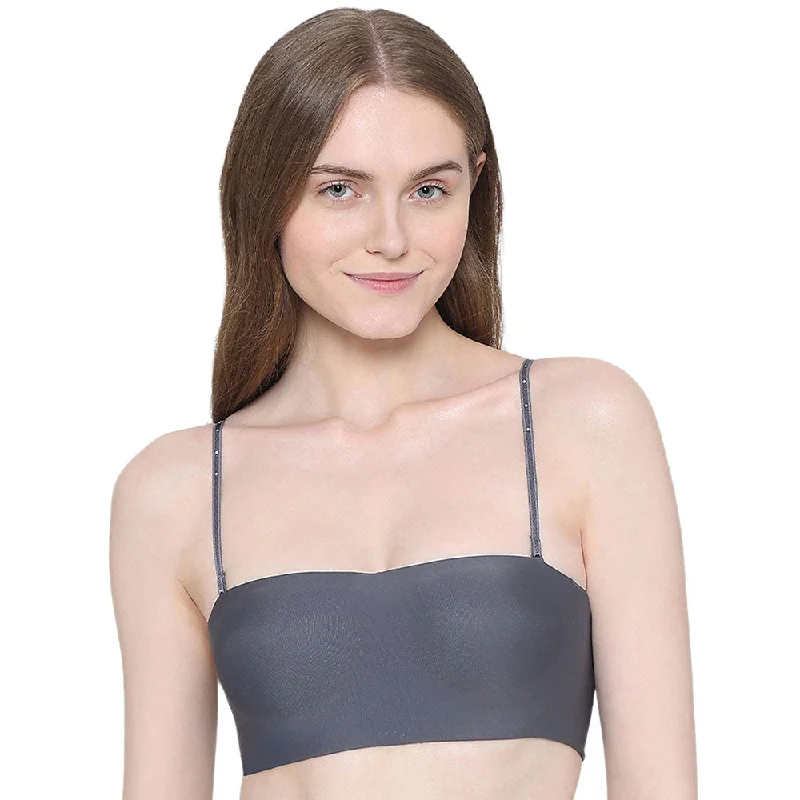 Basic Mold Padded Wired Half Cup Strapless Bandeau T-Shirt Bra - Dark Grey