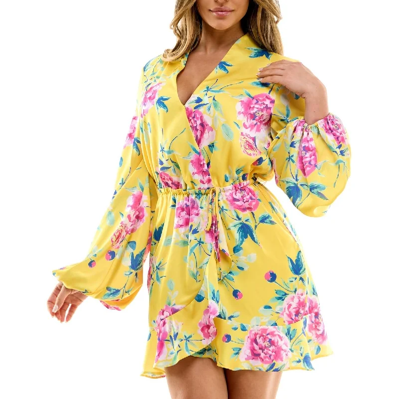 Bebe Womens Juniors Mini Floral Print Wrap Dress