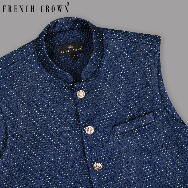 Big Stone Blue Jacquard Designer Nehru jacket