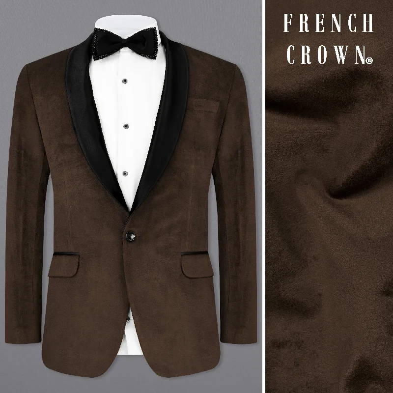 Birch Dark Brown Velvet Tuxedo Designer Blazer