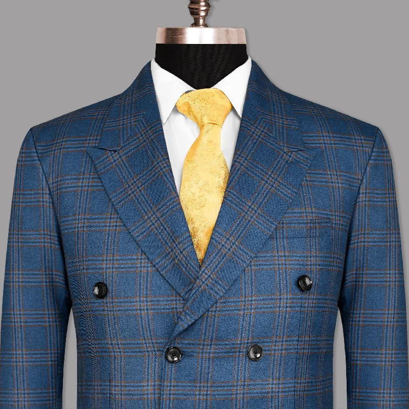 Bismarck Blue Plaid Double Breasted Blazer