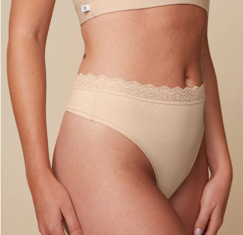 Bliss Lace Highwaist Thong - Beige