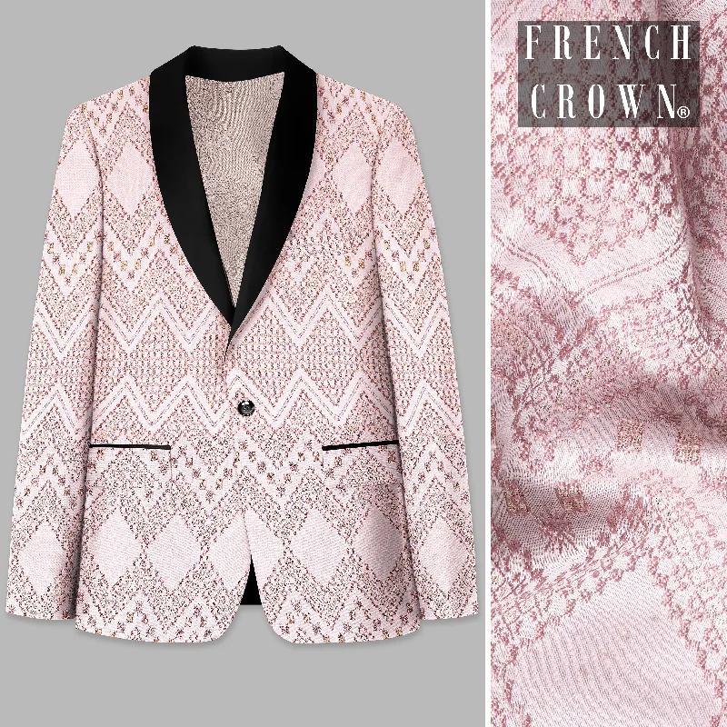 Blossom Pink Thread and Chevron Sequin Embroidered Tuxedo Blazer