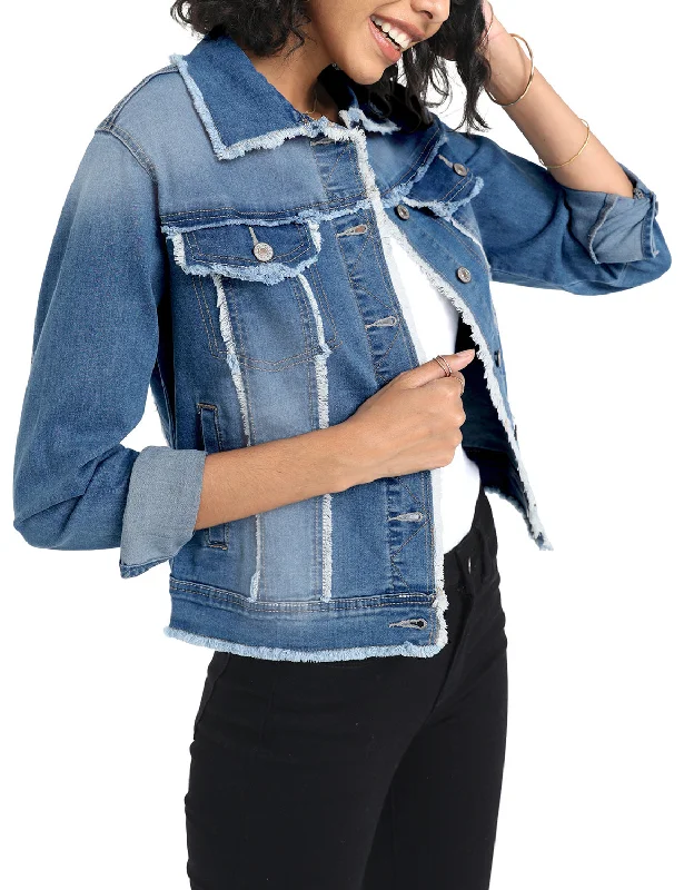 Women's Basic Long Sleeves Button Down Fitted Denim Jean Jackets