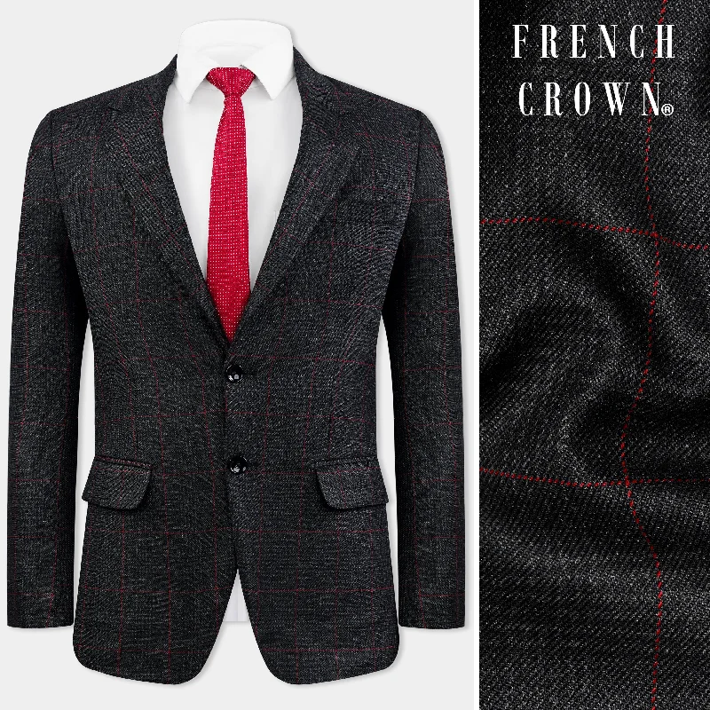 Bunker Black and Maple Red Windowpane Tweed Blazer