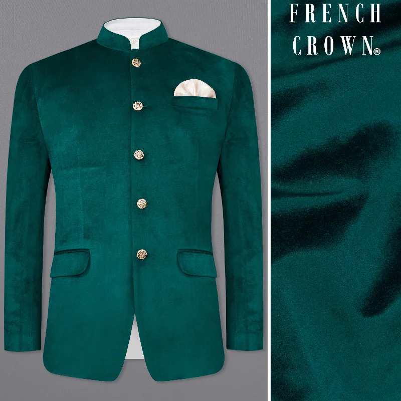 Burnham Green Bandhgala Velvet Blazer