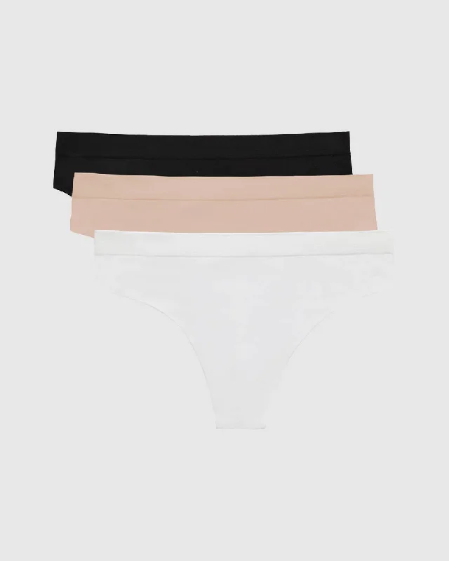 Cabana Cotton Seamless Thong Underwear 3-Pack - Black White Champagne