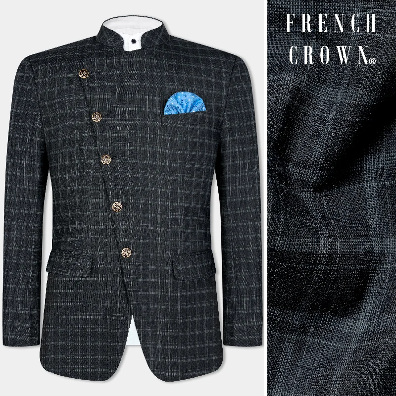 Cape God Gray windowpane Cross Bandhgala Blazer