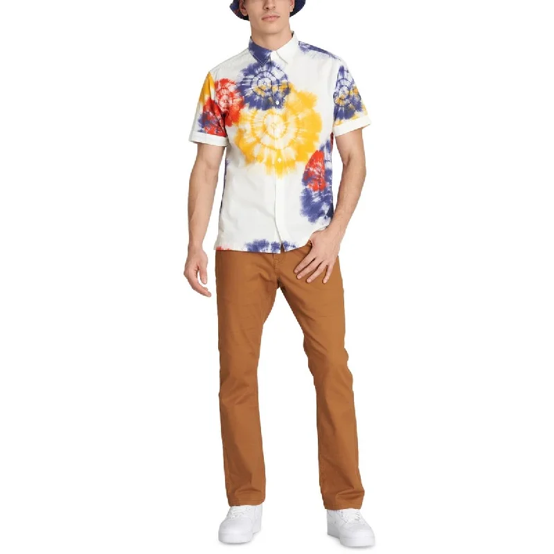 Caterpillar Mens Cotton Tie-Dye Button-Down Shirt