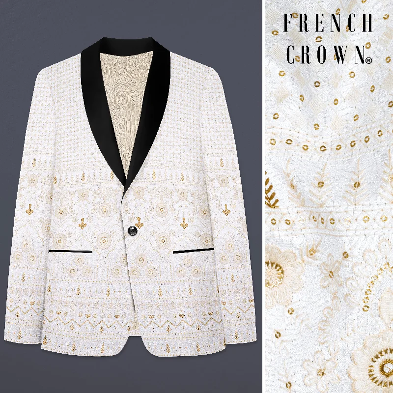 Cerammic Off White Lucknowi Sequins Embroidered Tuxedo Blazer