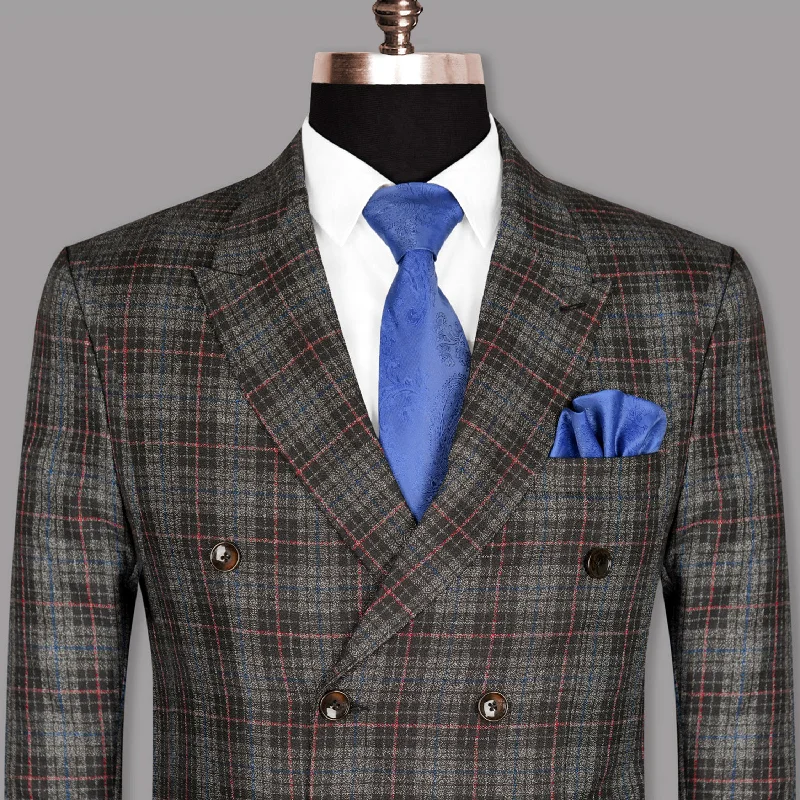 Charcoal Windowpane Wool Rich Double Breasted Blazer