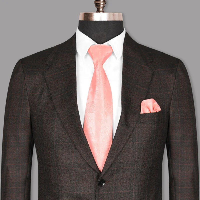 Chocolate Brown Windowpane Premium Wool Rich Blazer