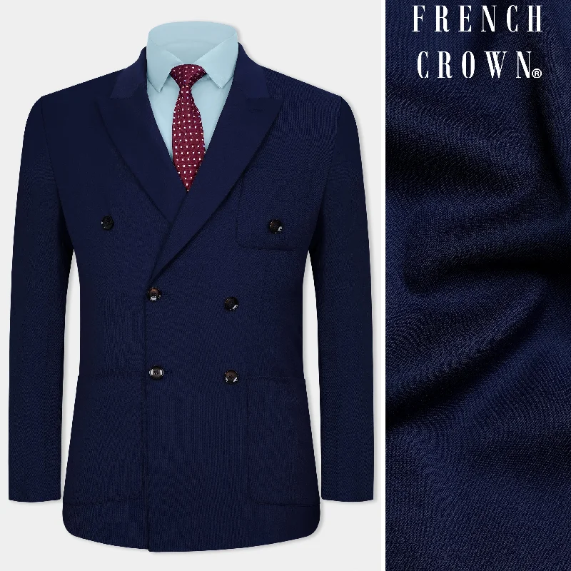 Cinder Blue Wool Rich Double Breasted Sports Blazer