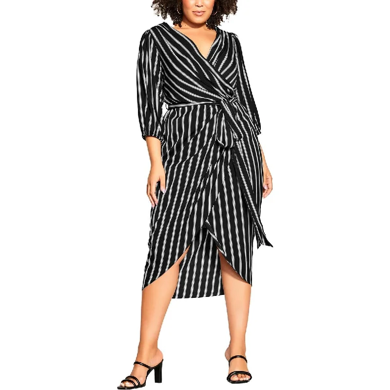 City Chic Womens Plus Striped  Wrap Dress