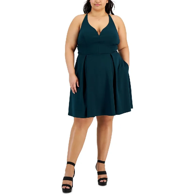 City Studios Womens Plus Criss-Cross Back Knee Length Fit & Flare Dress