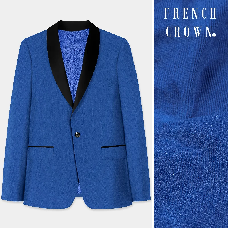 Cobalt Blue Textured Corduroy Premium Cotton Designer Tuxedo Blazer