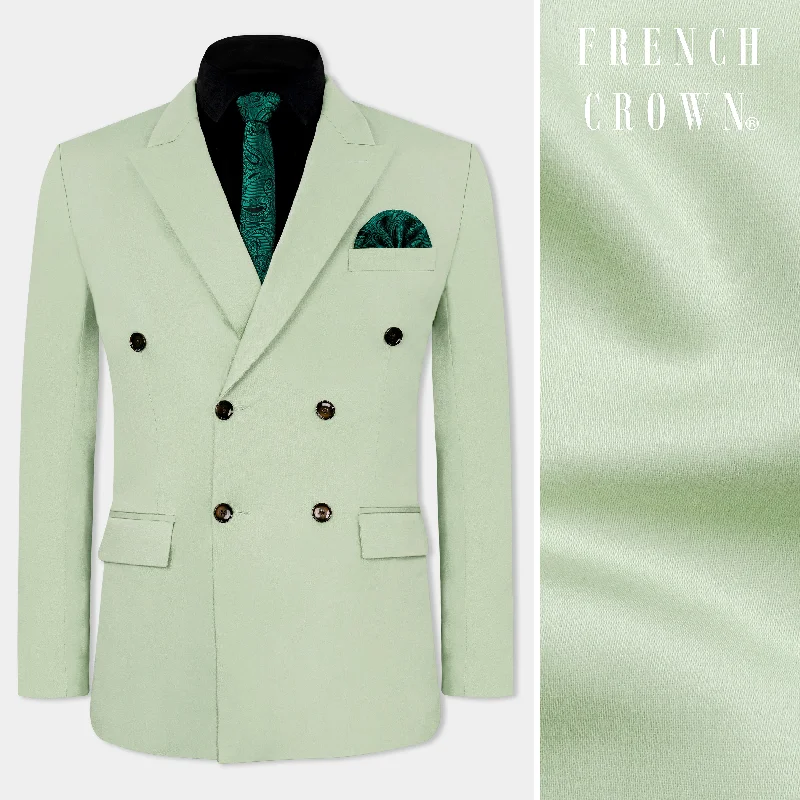 Coriander Green Double Breasted Premium Cotton Stretchable Traveler Blazer