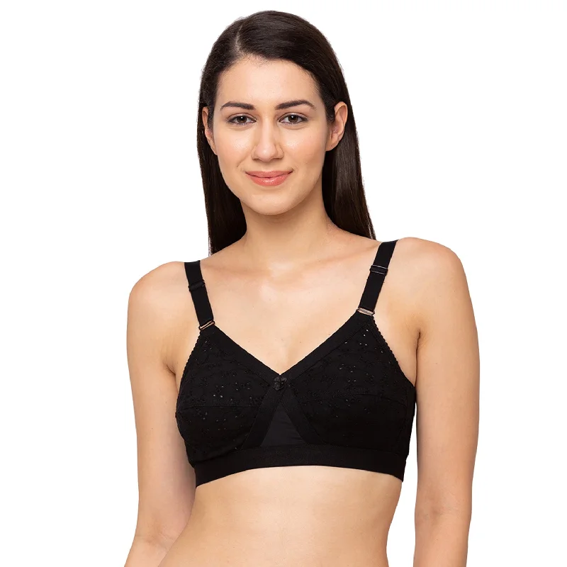 Karina-Cotton Plain Bra  Black