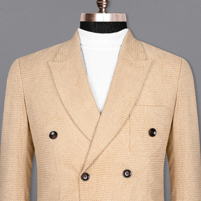 Cream Velvet Textured Double Breasted Premium Cotton Sports Blazer