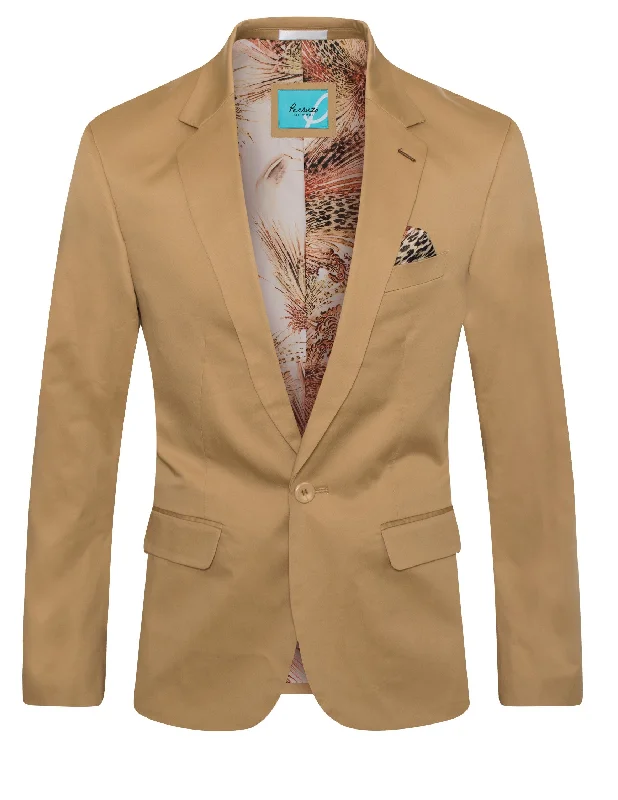 Men's Cotton-Stretch Fashion Blazer, Dark Khaki-X (9010)