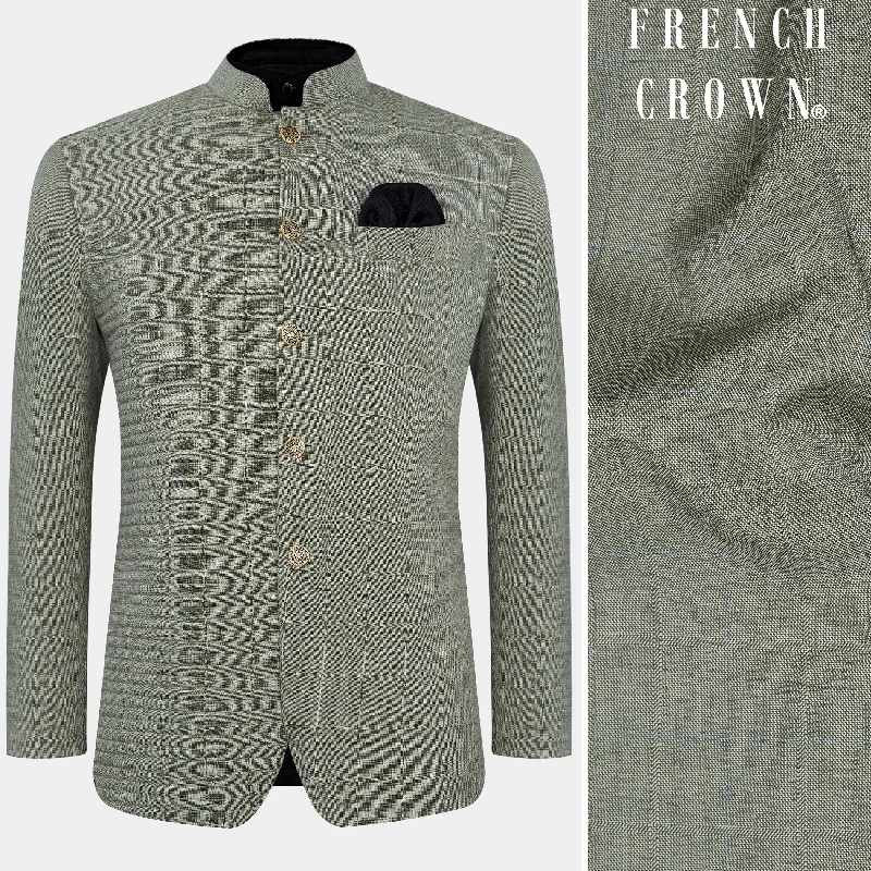 Davys Gray with Horizontal Stitches Wool Rich Designer Bandhgala Stretchable Traveler Blazer