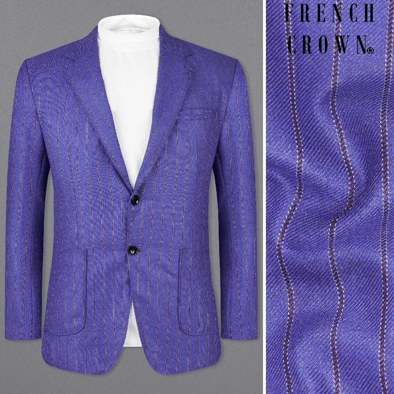 Deluge Blue Striped Single Breasted Blazer