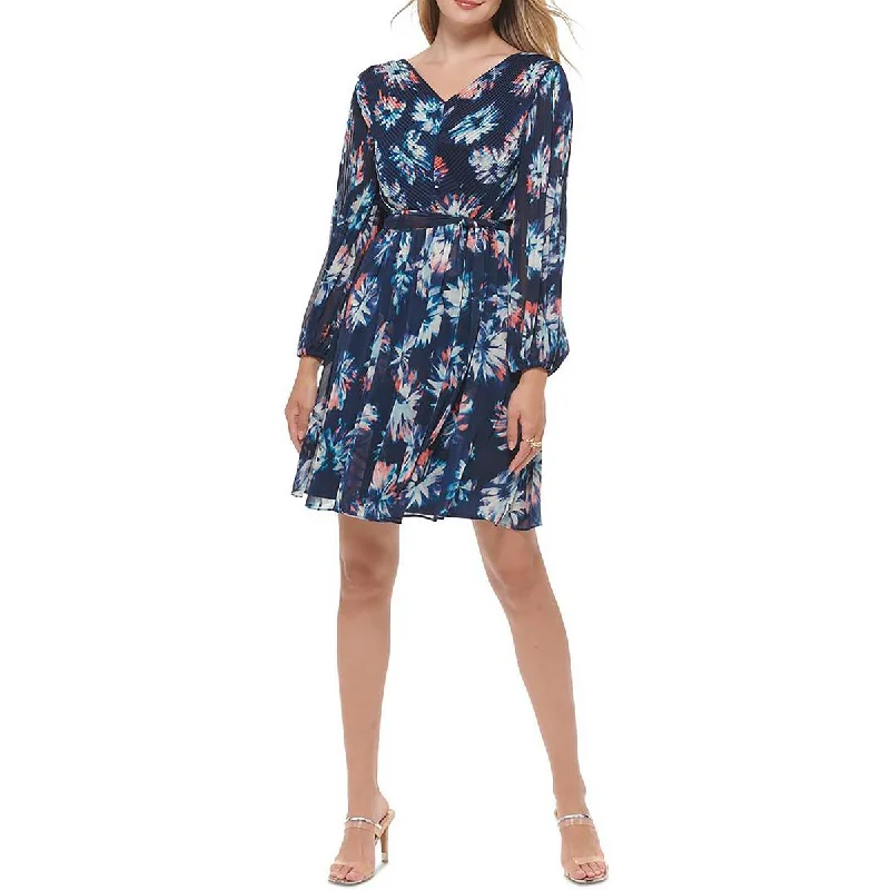 DKNY Womens Chiffon Floral Fit & Flare Dress