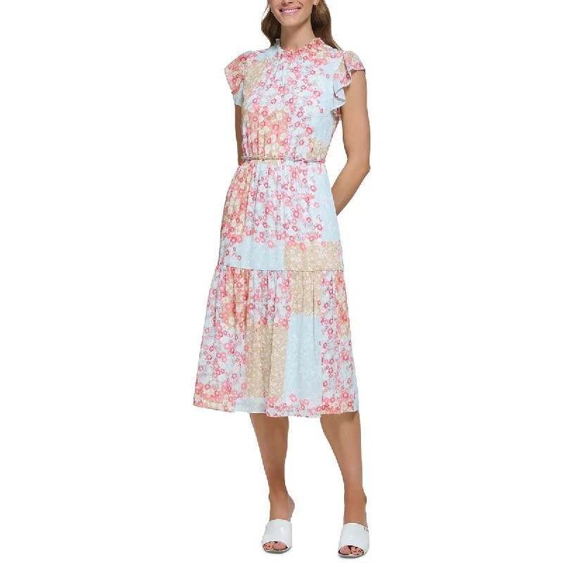 DKNY Womens Floral Print  Fit & Flare Dress