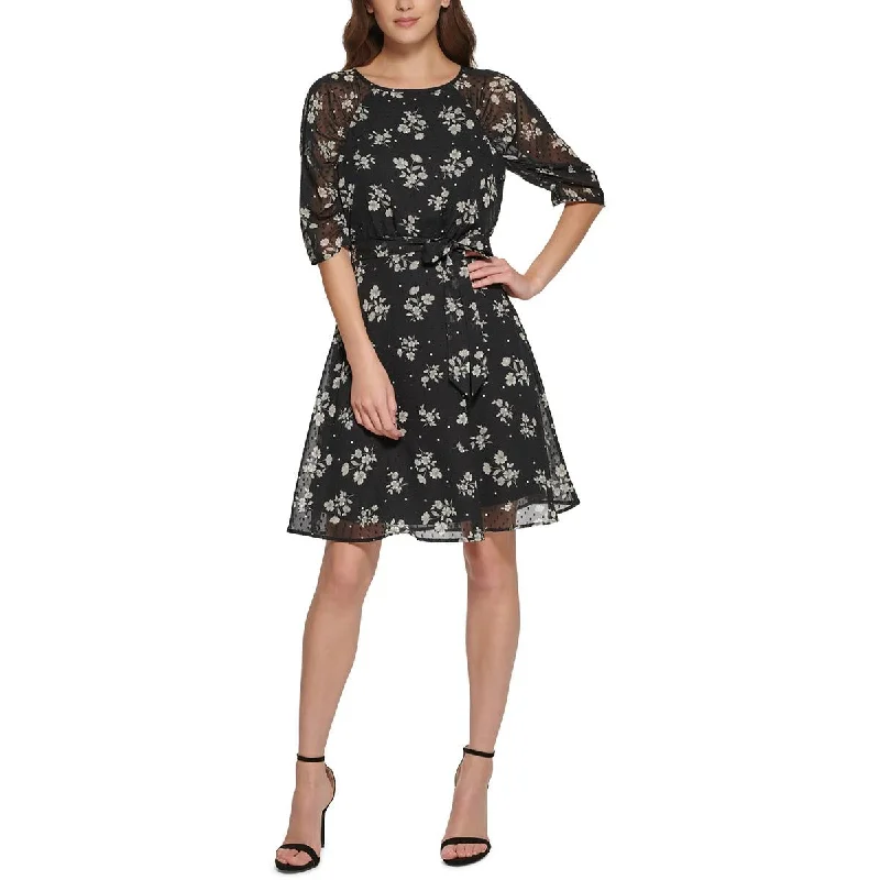 DKNY Womens Floral Print  Fit & Flare Dress