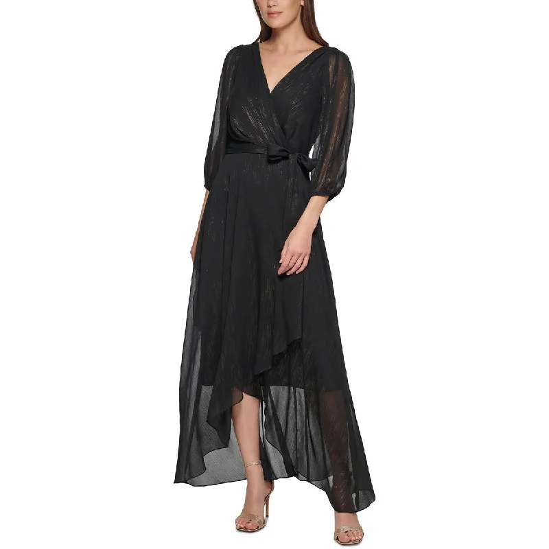 DKNY Womens Metallic Long Wrap Dress