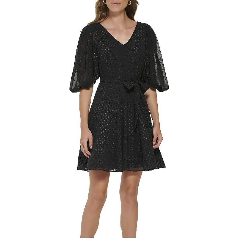 DKNY Womens Petites Cocktail Mini Fit & Flare Dress