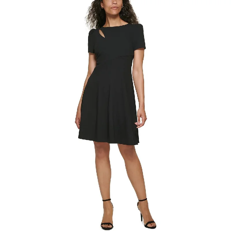 DKNY Womens Petites Scuba Mini Fit & Flare Dress