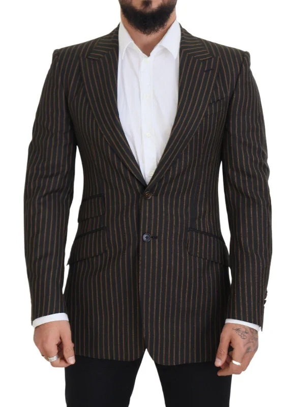 Dolce & Gabbana Elegant Striped Wool Blend Slim Blazer