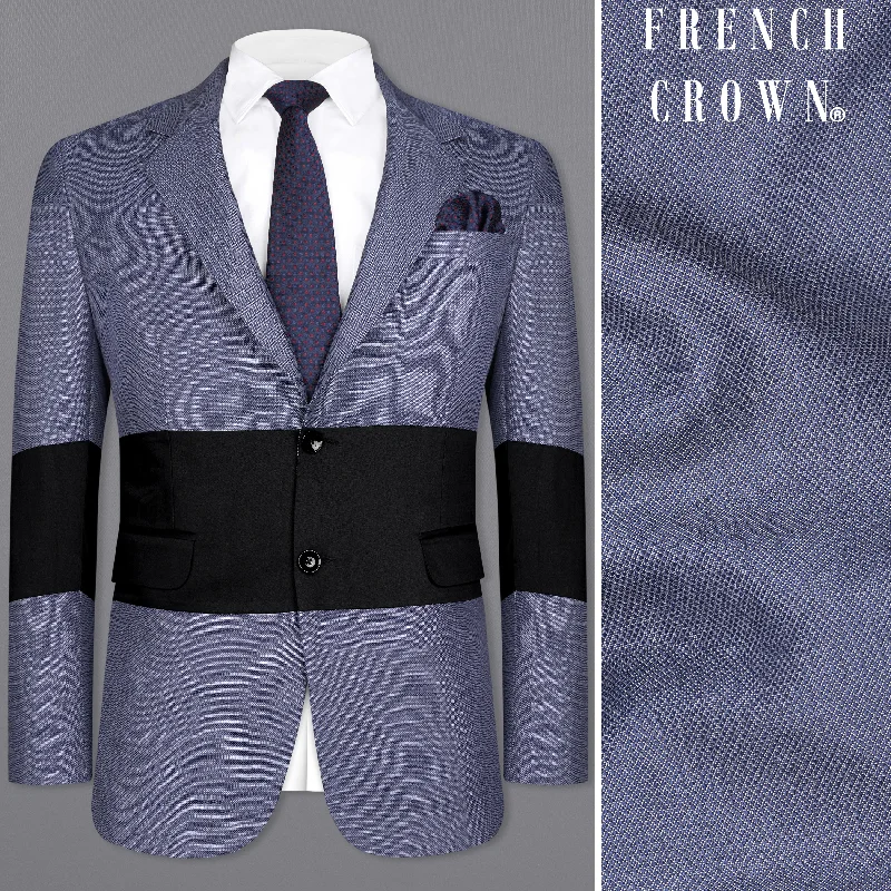 Dolphin Blue Textured Single Breasted Designer Blazer