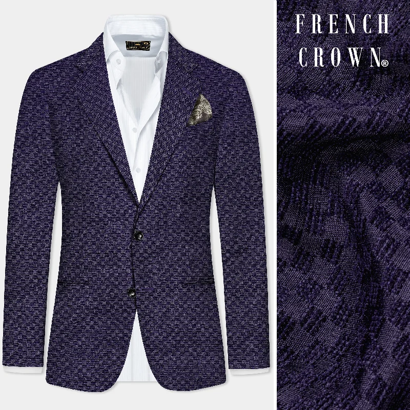 Ebony Purple Checkerboard Jacquard Textured Designer Blazer