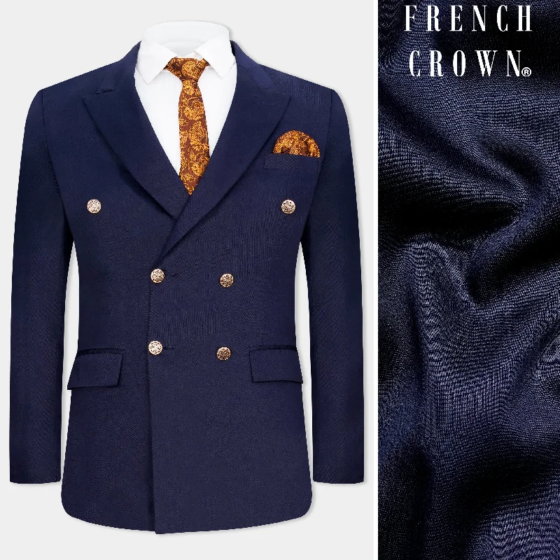 Ebony Clay Blue Wool Rich Double Breasted Blazer