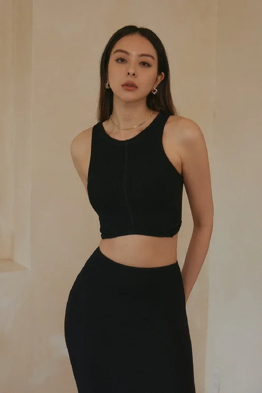 Elegant Rib Knit Bra Top (微V顯瘦) - 【黑 XS L】