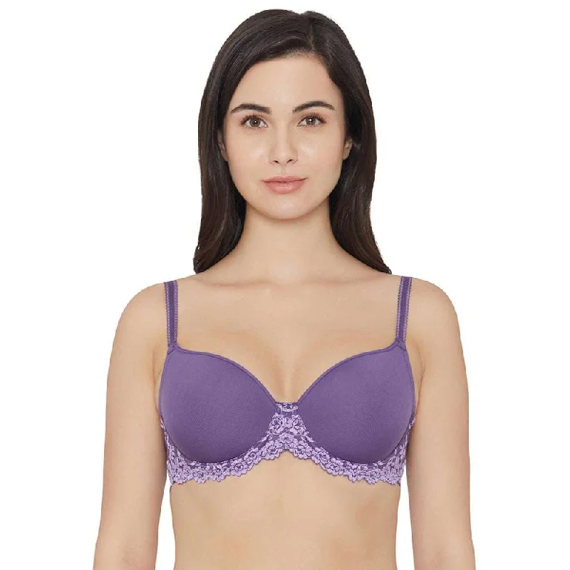 Embrace Lace Contour Padded Wired 3/4th Cup Everyday Wear Medium coverage T-Shirt Bra - Purple