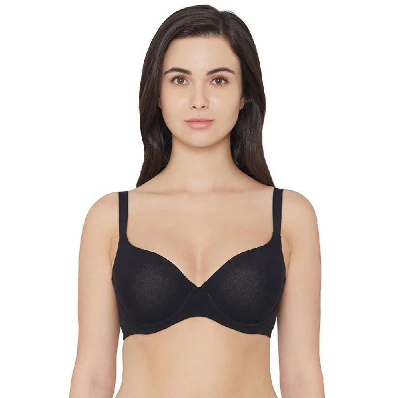 Essentials Padded Wired 3/4th Cup Everyday Wear Cotton Blend T-Shirt Bra - Black