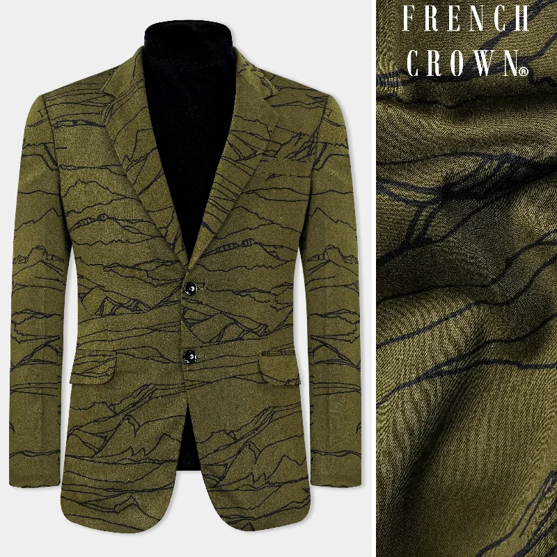 Finch Green and Bastille Blue Printed Premium Cotton Blazer